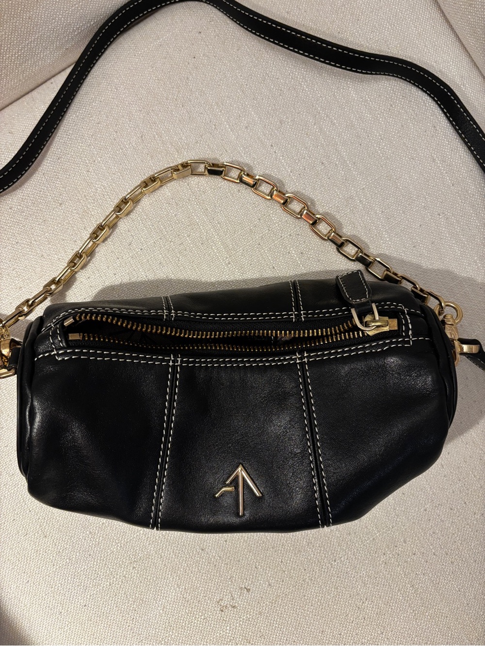 Black Mini Leather Crossbody Bag with Gold Chain Strap